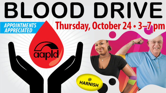 Donate Blood at the Harnish Main Library on Thursday, October 24 from 3 to 7 PM.